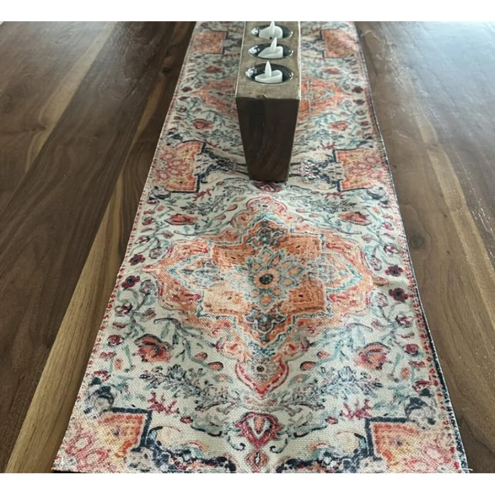 Boho Table Runner Bohemian Cottage Farmhouse Decor Dining Cloth Orange 13x72